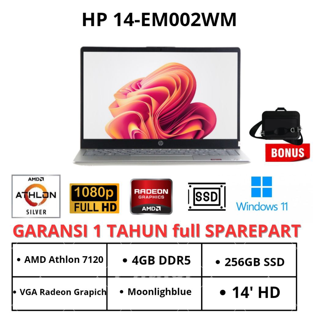 HP 14-em0002wm with Athlon Silver 7120U and Windows 11