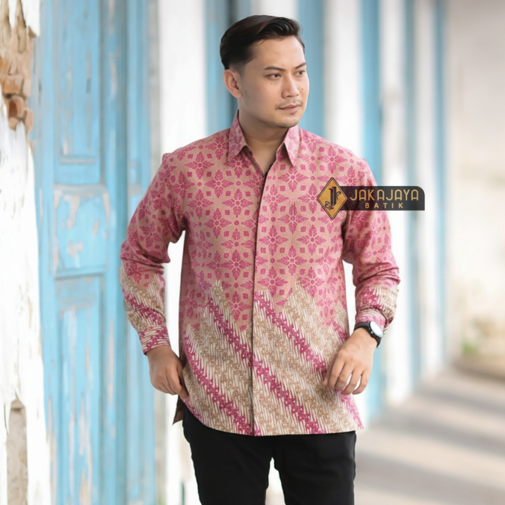 Puspa Arum Dusty Pink Kemeja Batik Pria Lengan Panjang Modern Lapis Furing Batik JJ 25 Jakajaya JJ 2