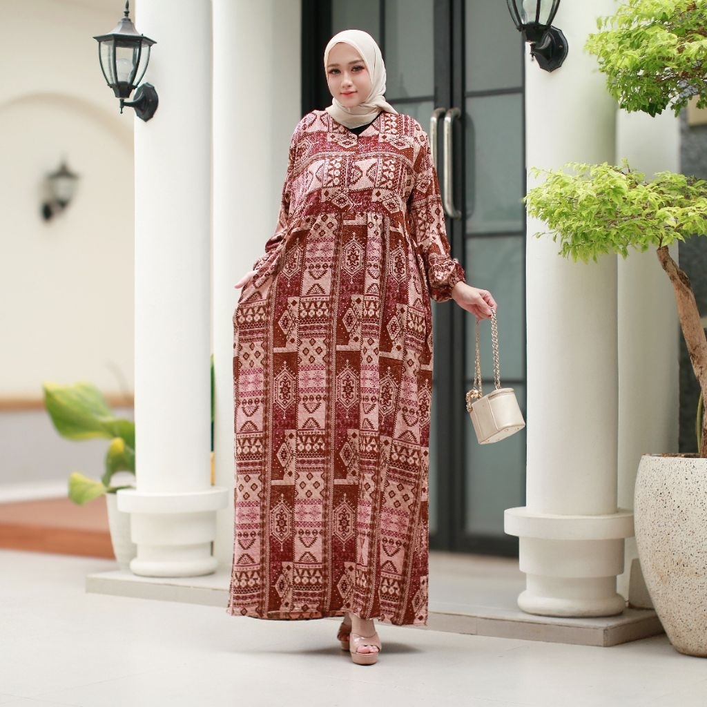 GAMIS RAYON PREMIUM ETNIK AURA MAROON