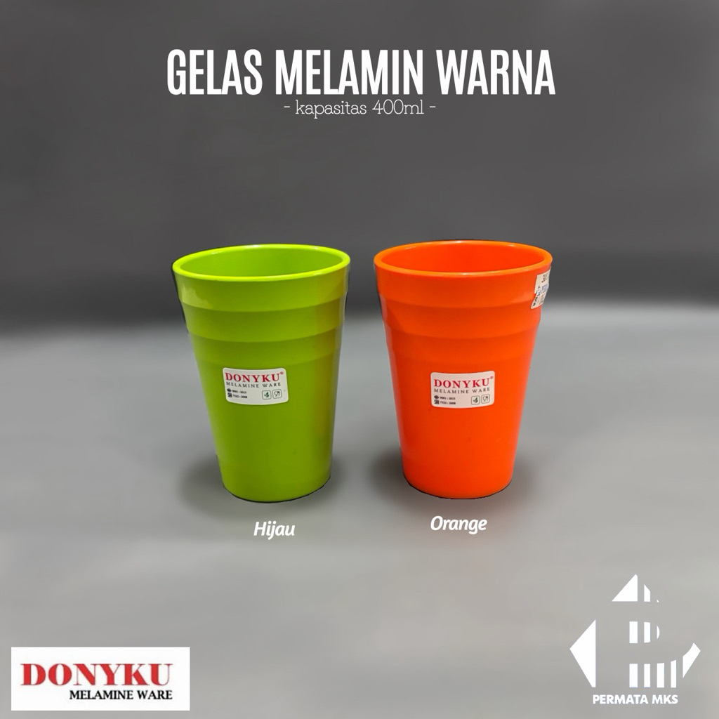 Gelas Melamin 400ml Warna Orange Hijau GL-3115 Donyku