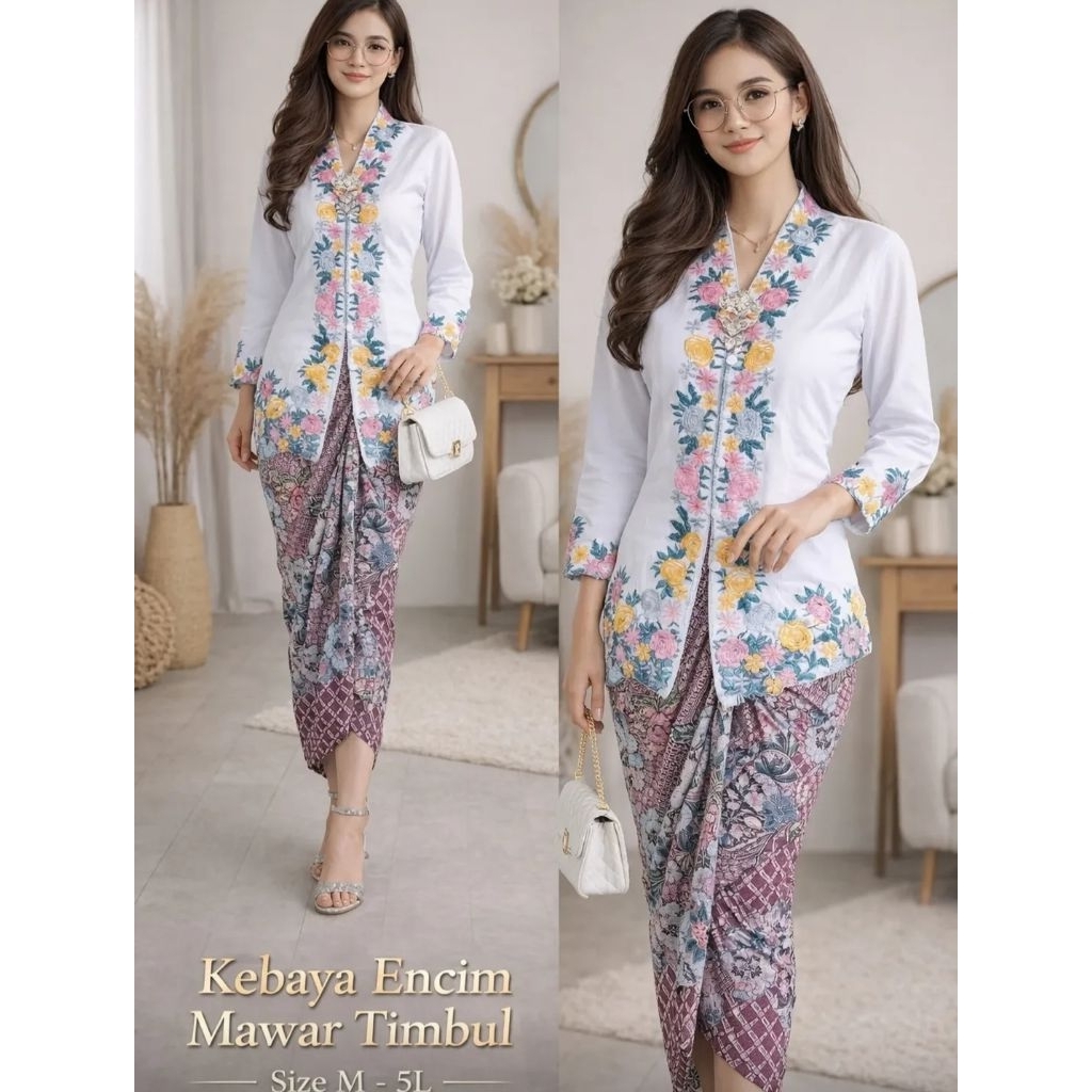 KEBAYA ENCIM MAWAR TIMBUL | ENCIM SERAGAMAN KERJA | KEBAYA ENCIM KATUN | MICRO PREMIUM JUMBO