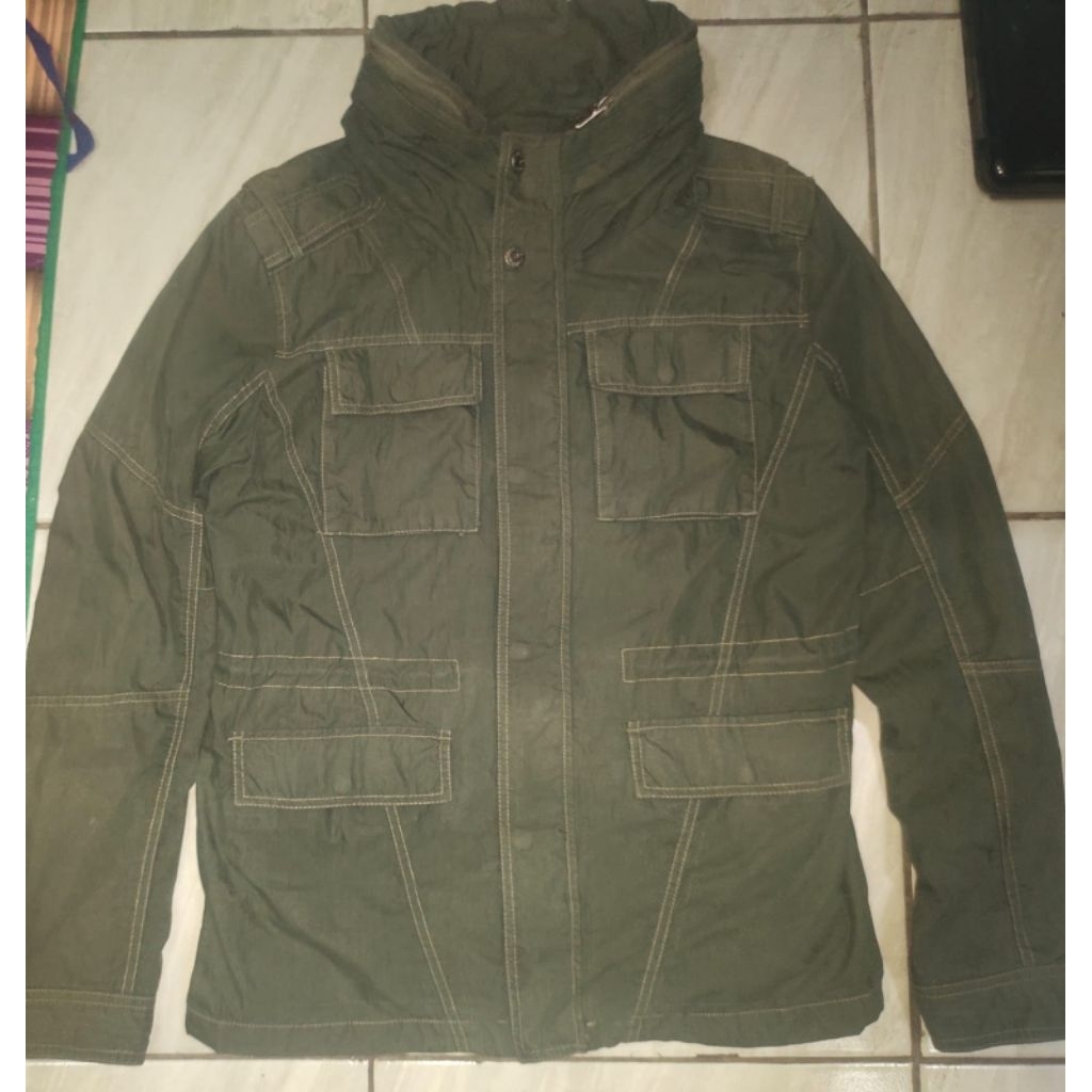 Jaket Parka model m65 bahan cotton hidden hoodie hijau army