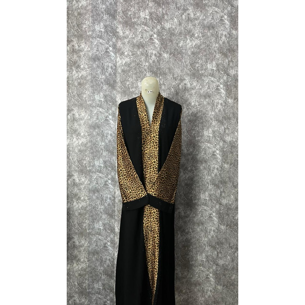 Hauraé Abaya leopard motif 2 kombinasi black SZ L