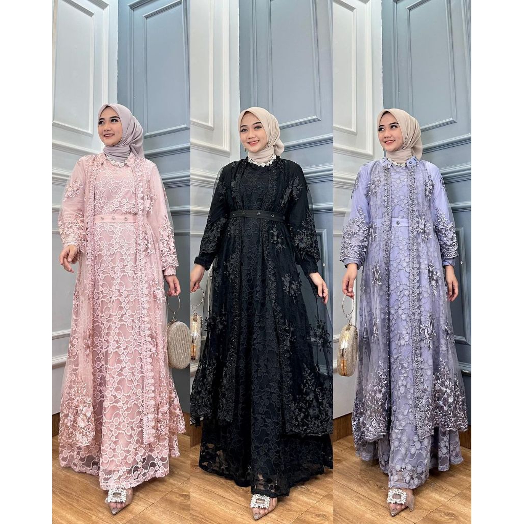 GAMIS BROKAT OUTER LEPAS PASANG / GAMIS BROKAT PESTA