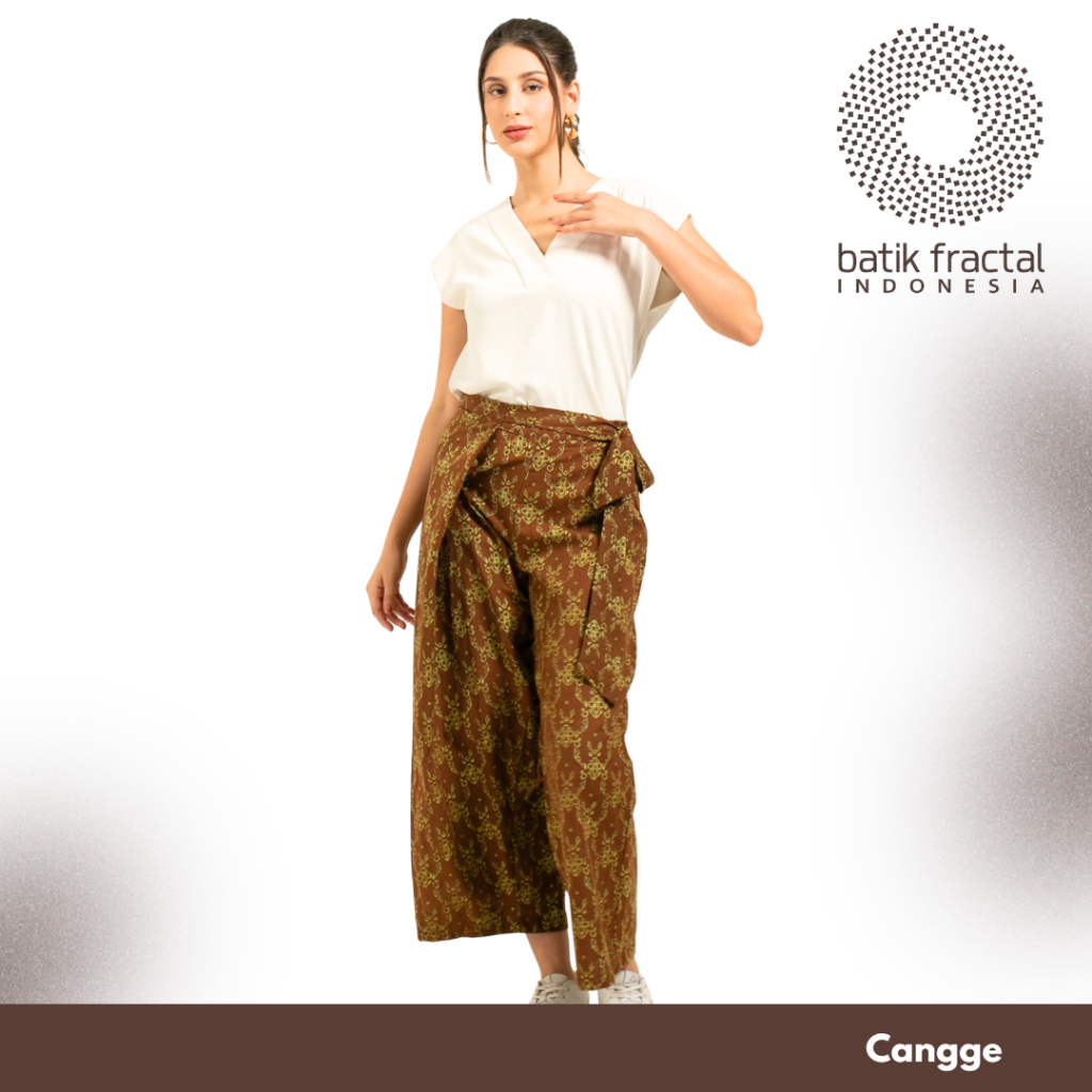 Batik Fractal Wrap Pants Wanita Bhavya Coklat Motif Cengkeh – Celana Lilit Batik Elegant Casual Form