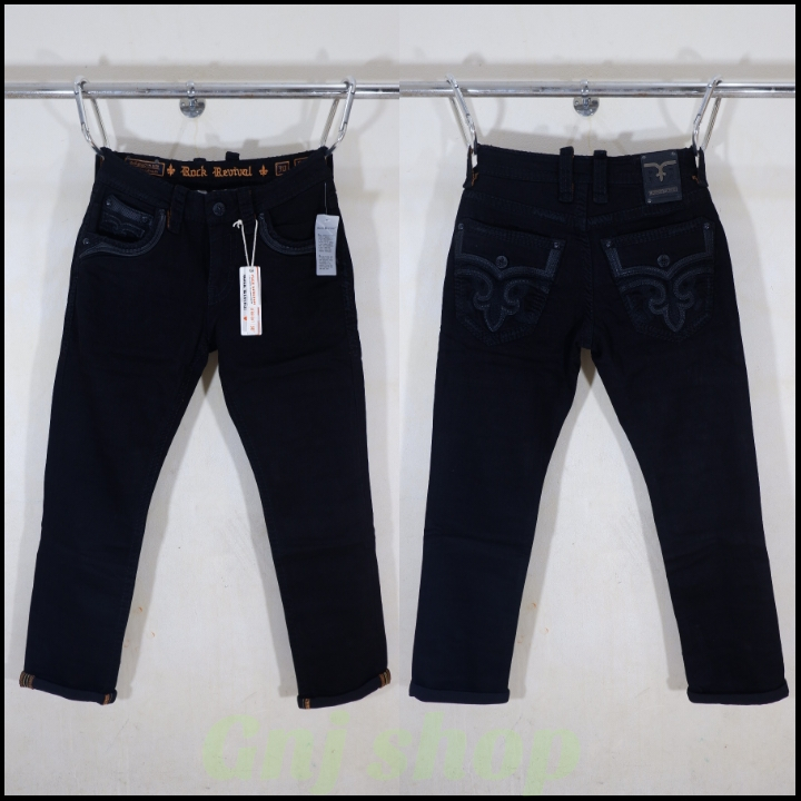 Celana panjang jeans pria rock revival stretcht dark black arther mens jeans import full tag