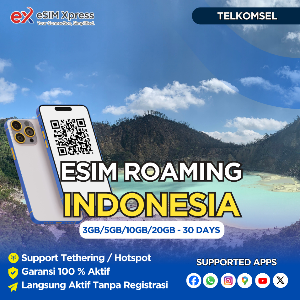 eSIM Roaming Telkomsel Indonesia 3GB/5GB/10GB/20GB Data | 30 Hari | SUPPORT T1K T0K