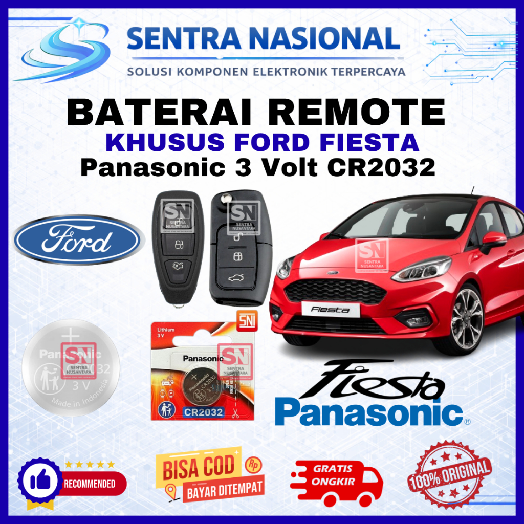 BATERAI REMOTE FORD FIESTA ORIGINAL PANASONIC CR2032 | BATTERY REMOTE FIESTA FORD KUALITAS BAGUS | B