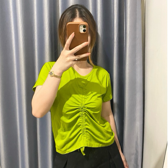 Kaos Lengan Pendek Serut Depan / Atasan Wanita / Fashion Wanita