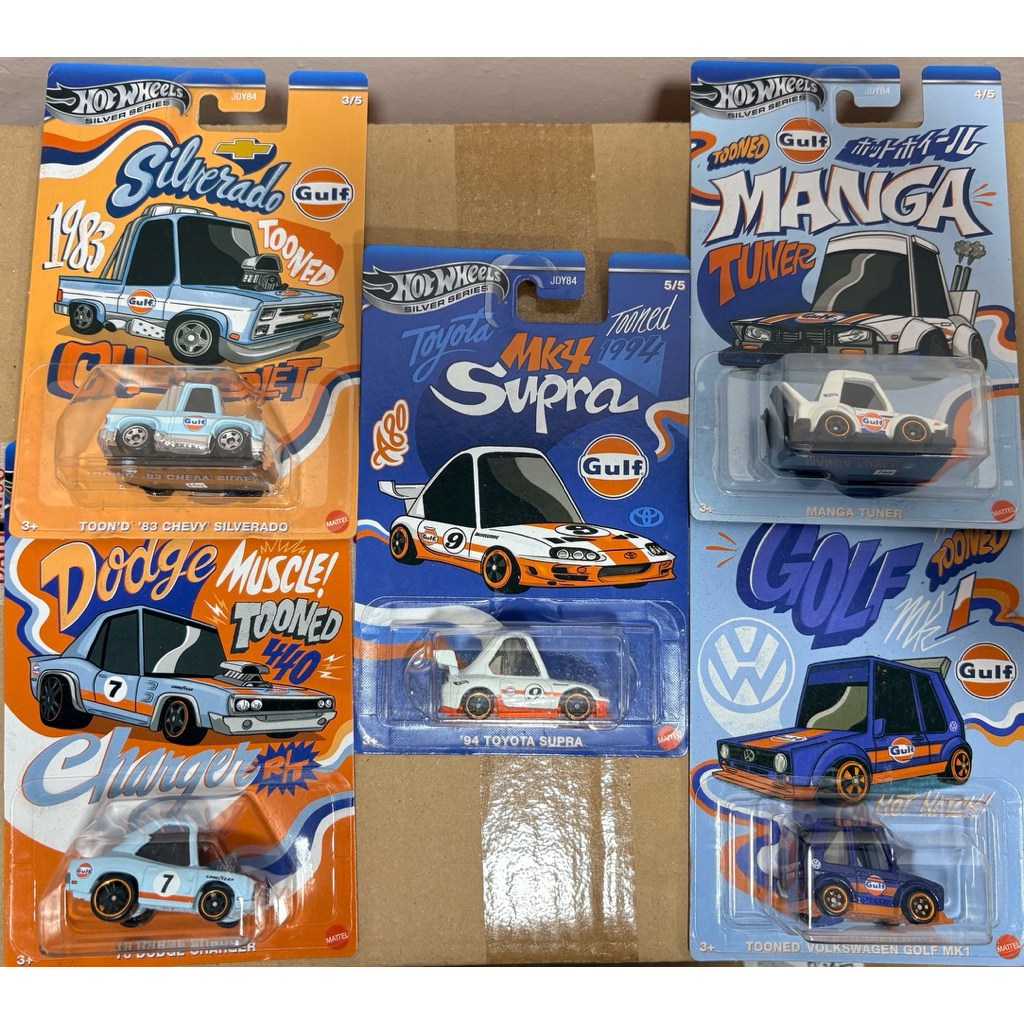 Hot Wheels Tooned Gulf Set Lengkap (Free Protector) - 94 Toyota Supra (Base Besi) - Toon'd 83 Chevy 