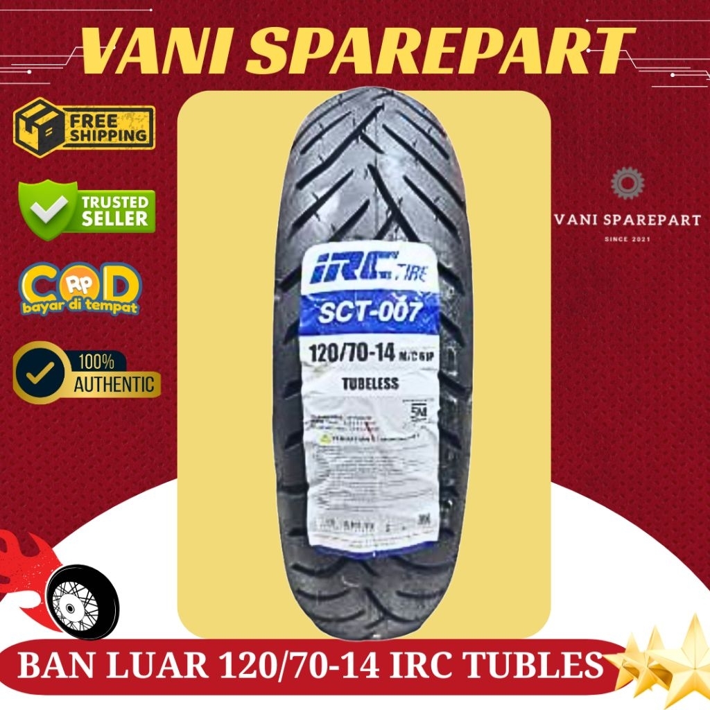 BAN LUAR 120/70-14 IRC TUBLESS