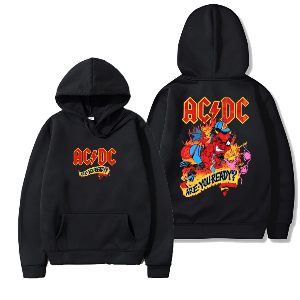 Hoodie ACDC ARE YOU READY Sweater Pullover Warna Hitam Jaket Unisex Pria Wanita Jumper Fleece Origin