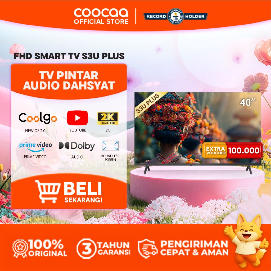 [NEW]COOCAA 40 inch S3U PLUS - Coolita 3.0 - Smart TV - Youtube/ Prime Video - Dolby Audio (COOCAA 4