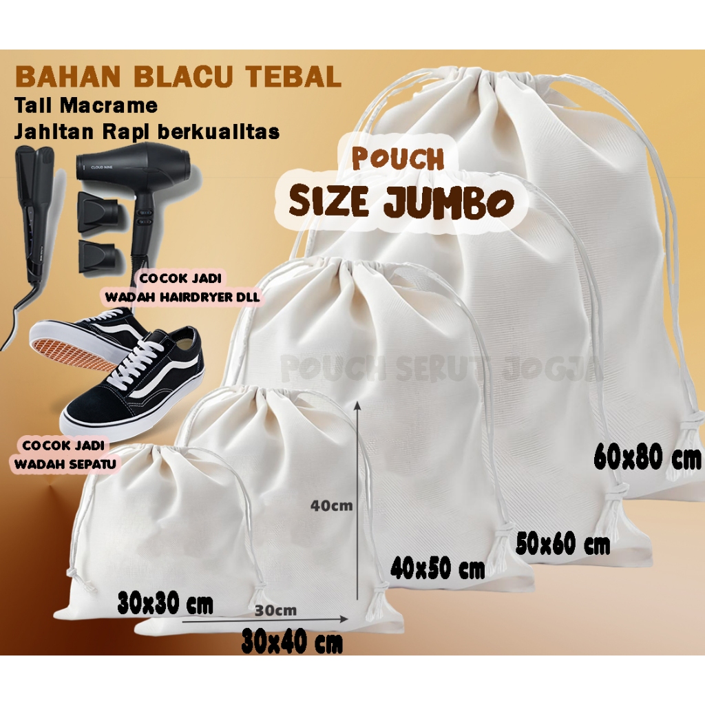 JUMBO BAG POUCH SERUT BLACU POLOS pouch  organizer penyimpanan berbagai ukuran jumbo 30x40 40x50 50x