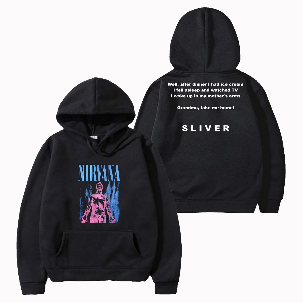 Hoodie NIRVANA SLIVER Sweater Pullover Warna Hitam Jaket Unisex Pria Wanita Jumper Fleece Original D