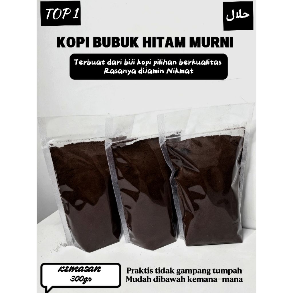 Kopi bubuk hitam / Kopi bubuk hitam murni 100% [300gr] kemasan klip/ kopi hitam bubuk murni / kopi b