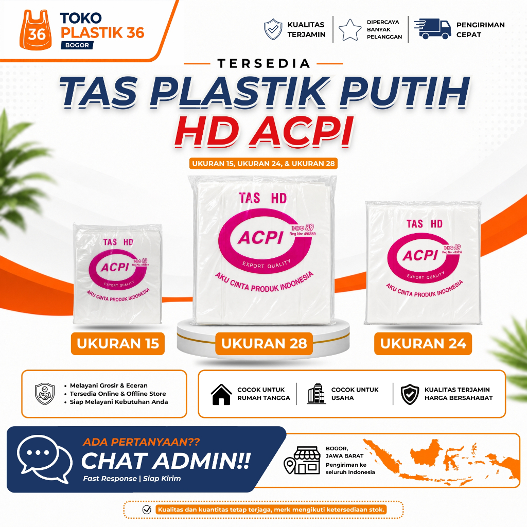Tas Plastik Putih HD ACPI Ukuran 15 - Ukuran 24 - Ukuran 28 - MINIMUM PEMBELIAN 2 PAK UNTUK SEMUA UK