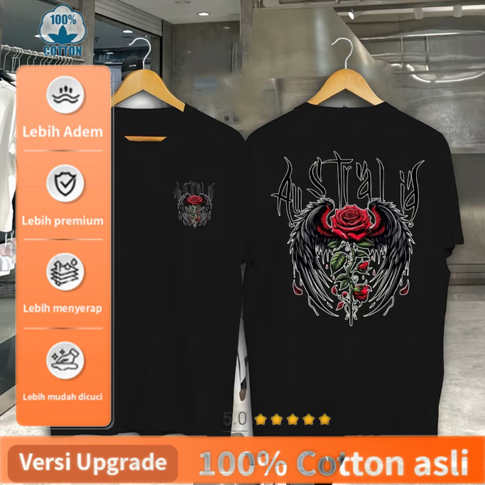 Kaos Oversize Unisex Motif Mawar Bersayap Bahan Cotton Adem Premium