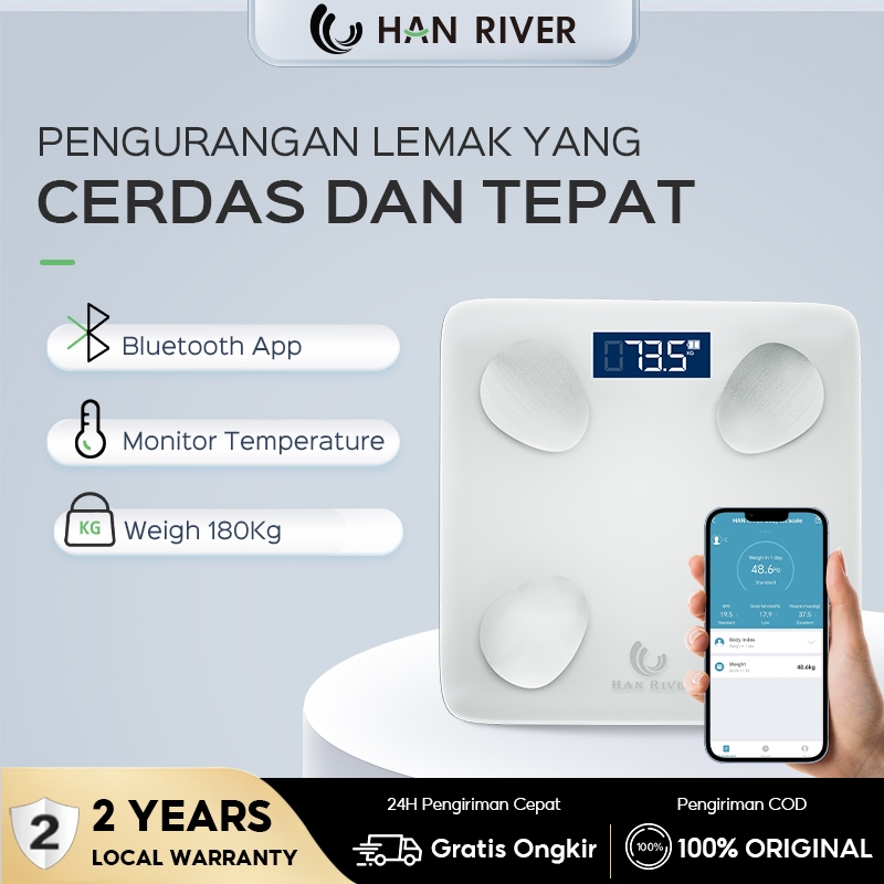 HAN RIVER Timbangan Badan Digital 180KG Smart Digital Body Scale with App Akurat LED Baterai