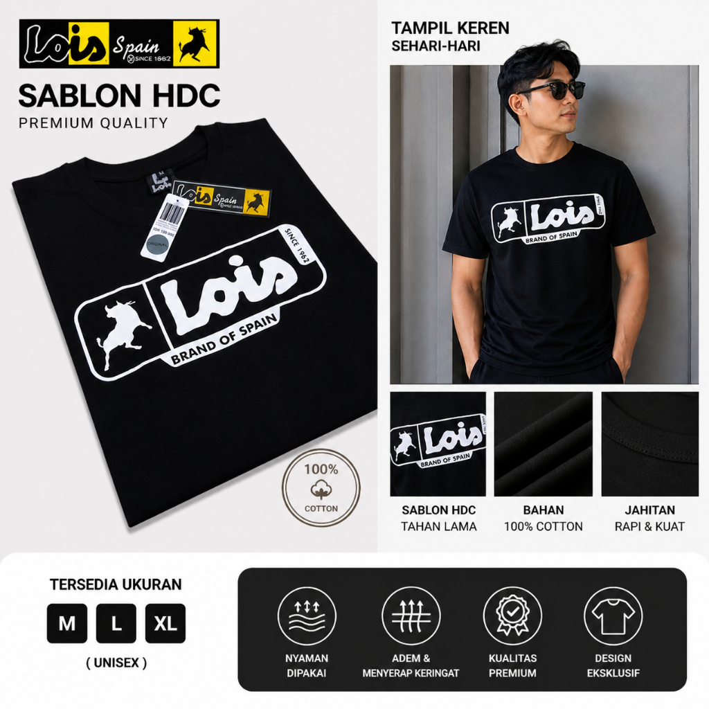 KAOS LOIS ORIGINAL (Spanish Jeans)/Kaos Pria - Lois Premium - Lois M.L.XL.XXL- Kaos Pria Keren - Tsh