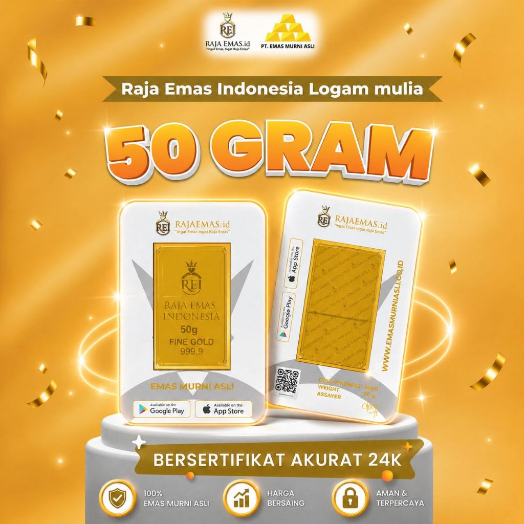 Emas Murni Asli Emas Logam Mulia 50 Gram Bersertifikat Resmi