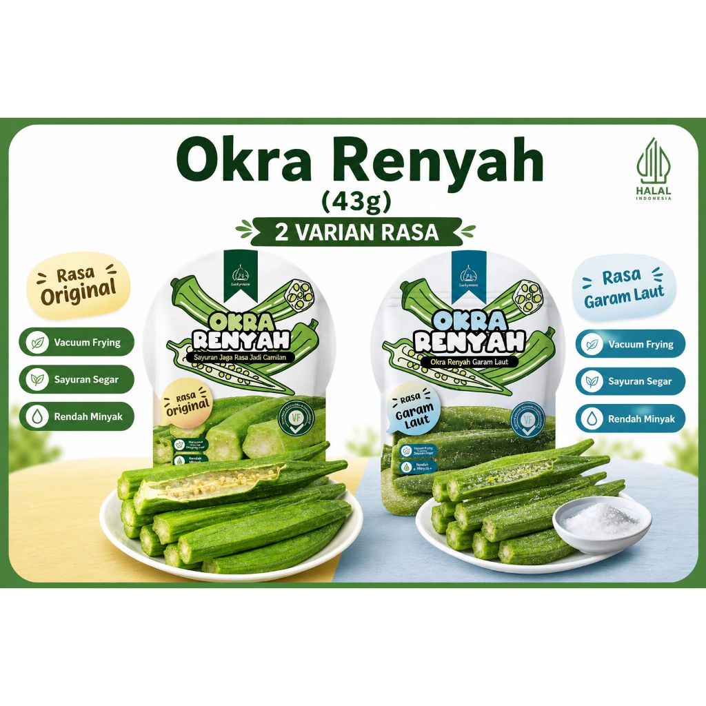 HALAL Okra Renyah 43gr, Keripik Okra Okra Renyah Cemilan Sehat Kripik Okra Keripik Sayur