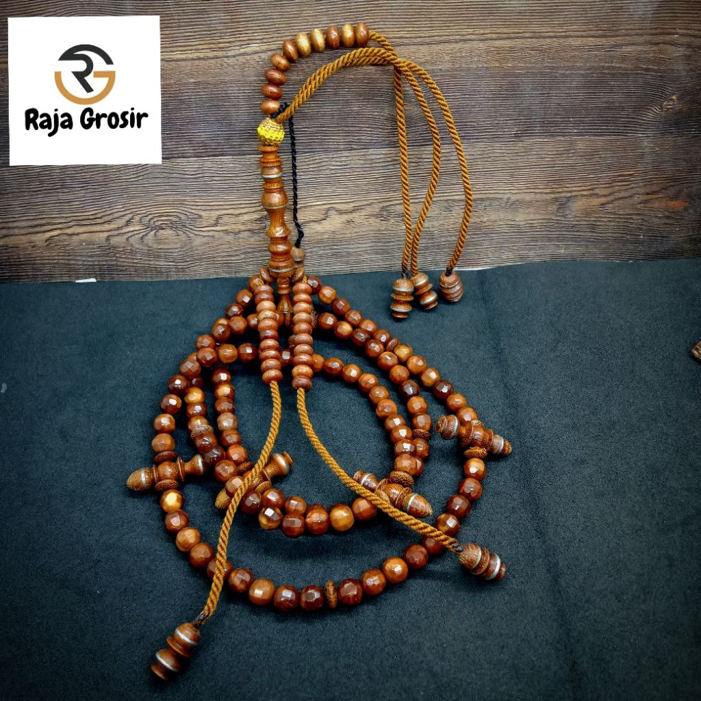 Tasbih tijani kayu kaoka kokka model kristal full benang rajut Cs32