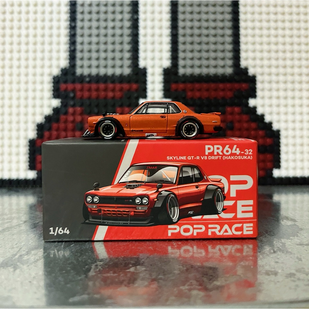 Pop Race PR64-32 Skyline GT-R V8 Drift (HakoSuka) Orange First Edition Unsealed Mulus