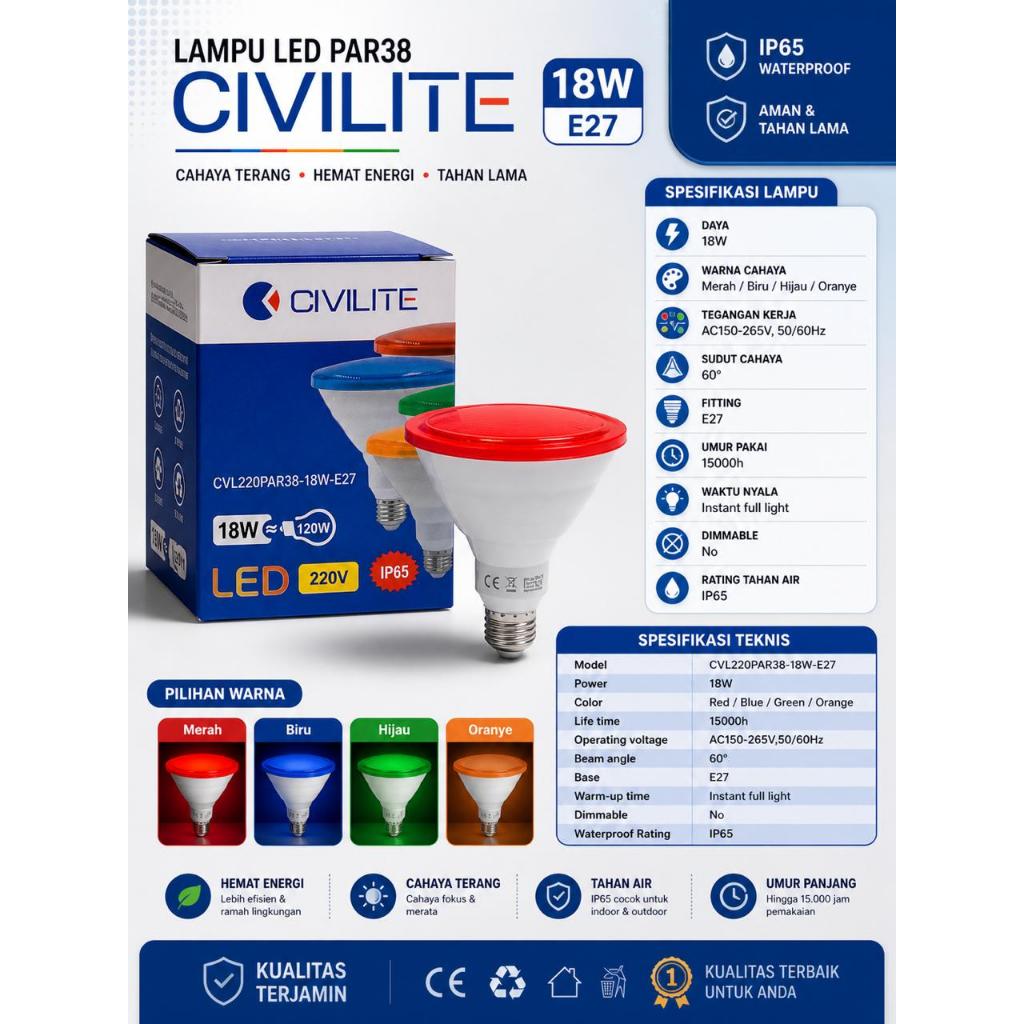 Lampu sorot Par 38 LED 18 watt E27 Civilite