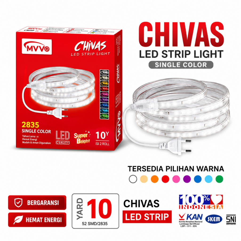 LED STRIP SATU WARNA 10Y - LAMPU LED STRIP 2835 50SMD - LED STRIP CHIVAS - LAMPU HIAS