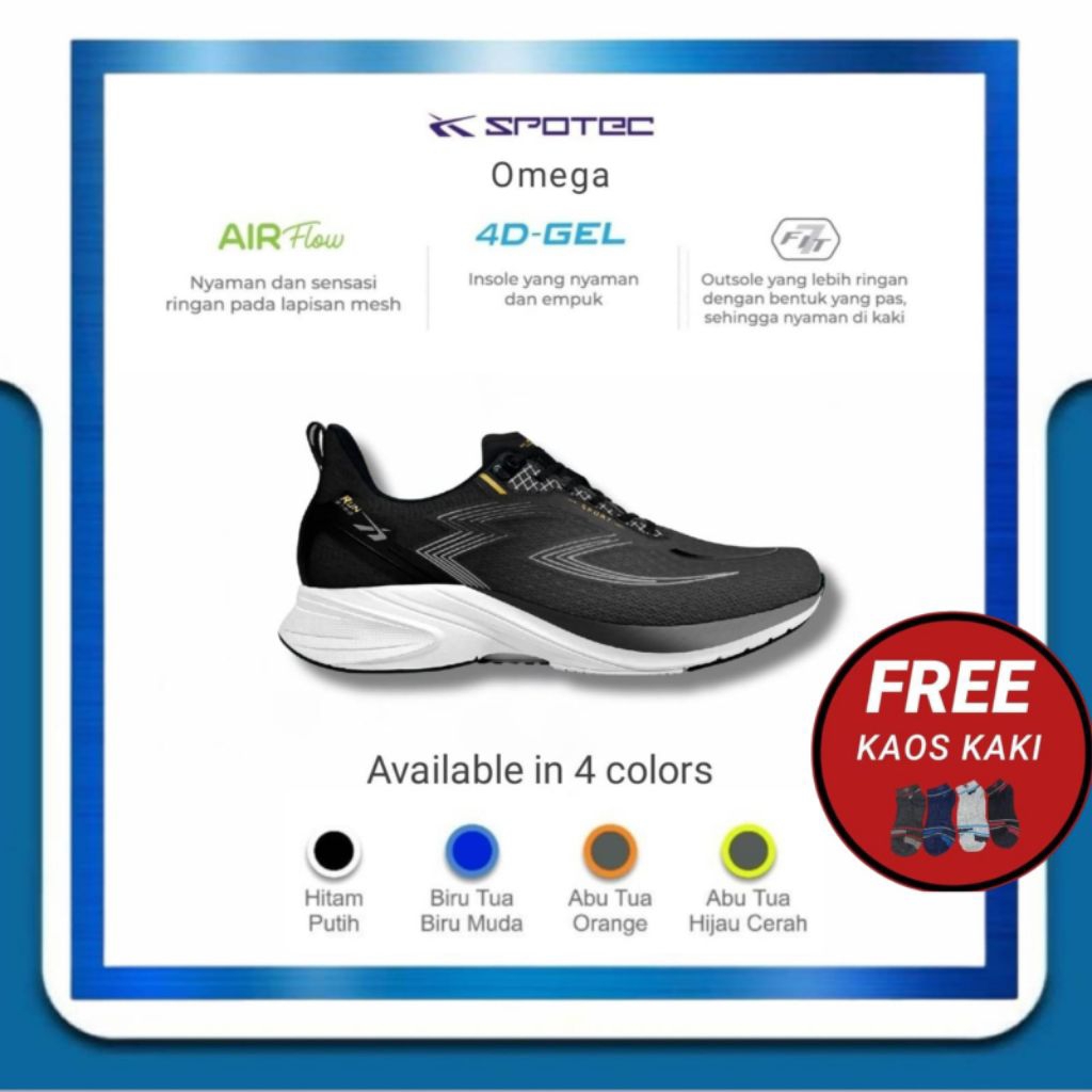SPOTEC Sepatu Running Omega Hitam - Putih