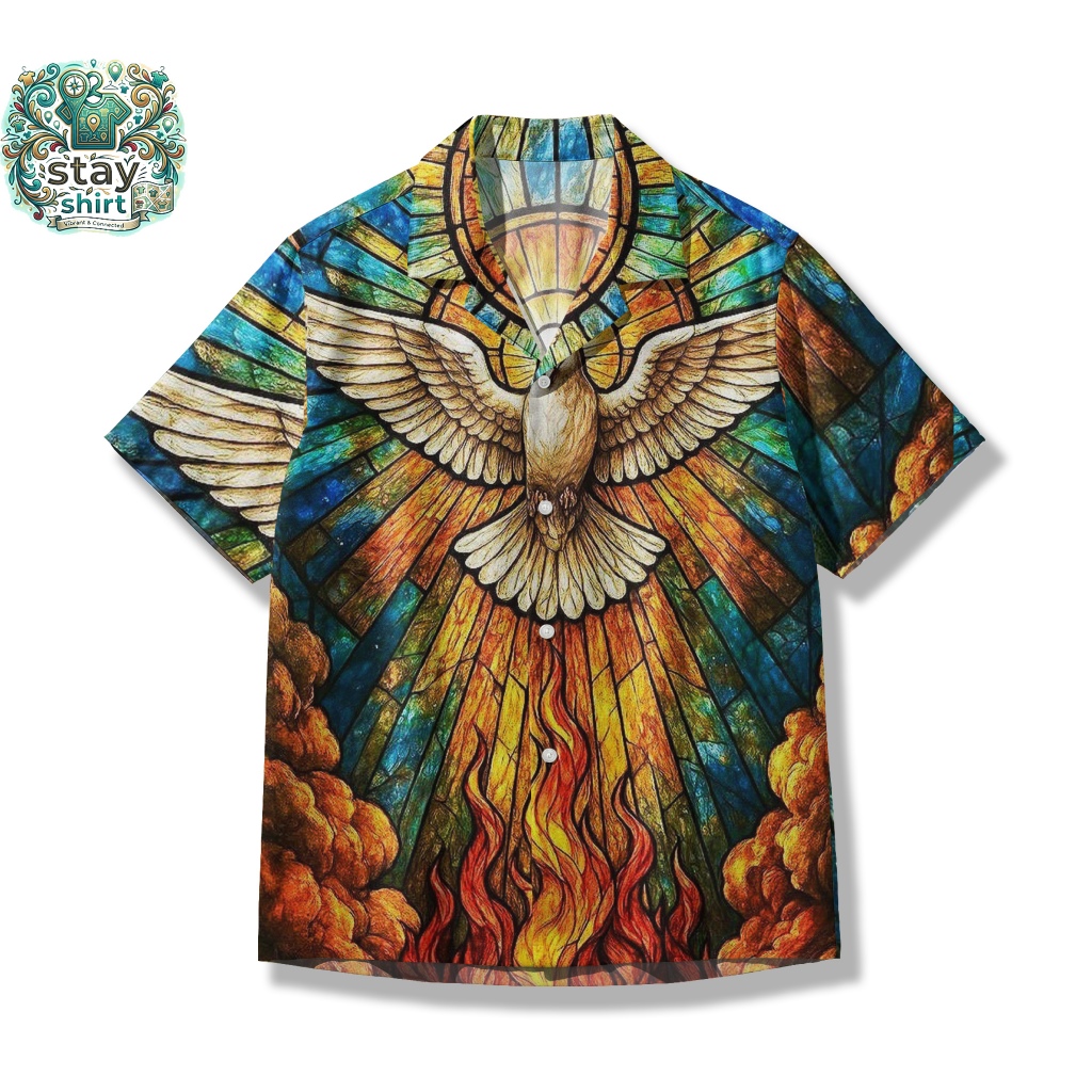 STAYSHIRT Kemeja Unisex Motif Mosaik Kaca Merpati Roh Kudus SH9