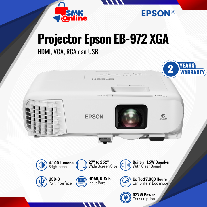 Projector Epson EB-972 EB972 EB 972 XGA 3LCD Proyektor 4000 Lumens Garansi Resmi