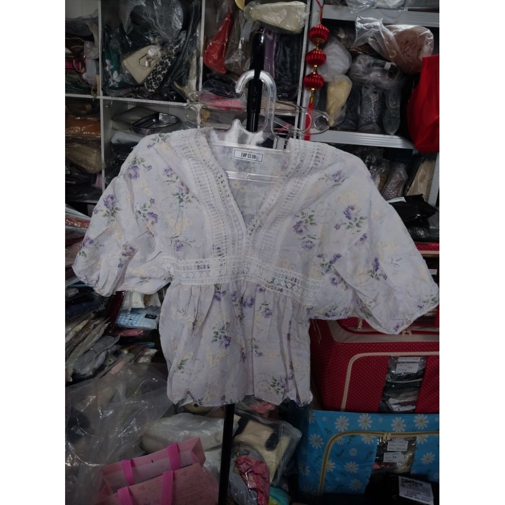 Blouse katbol bordir brand TOP CLUB (barang asli bangkok / bkk) warna ungu,