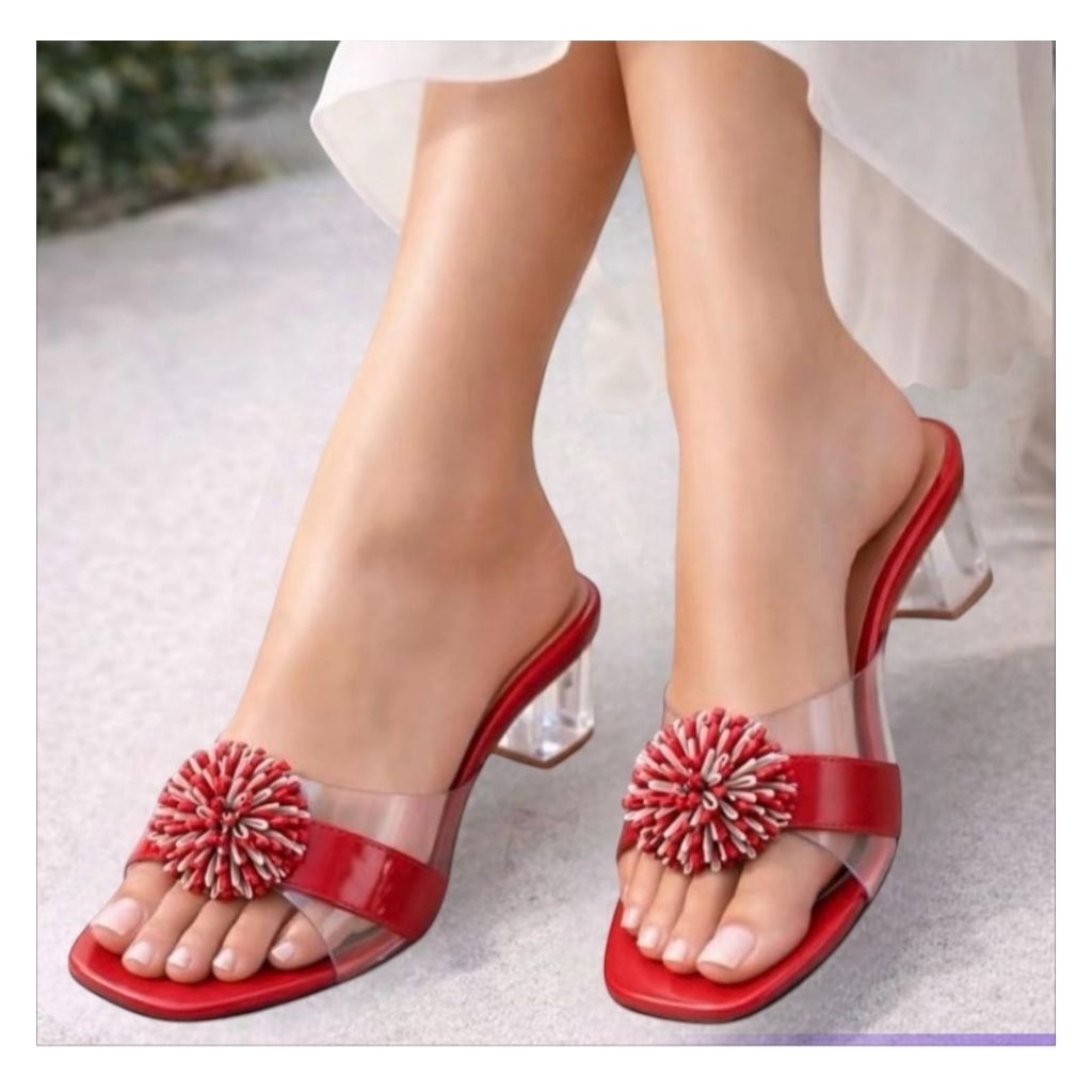 heels kaca mewah hak 5 cm model bunga rekomendasi untuk pestah