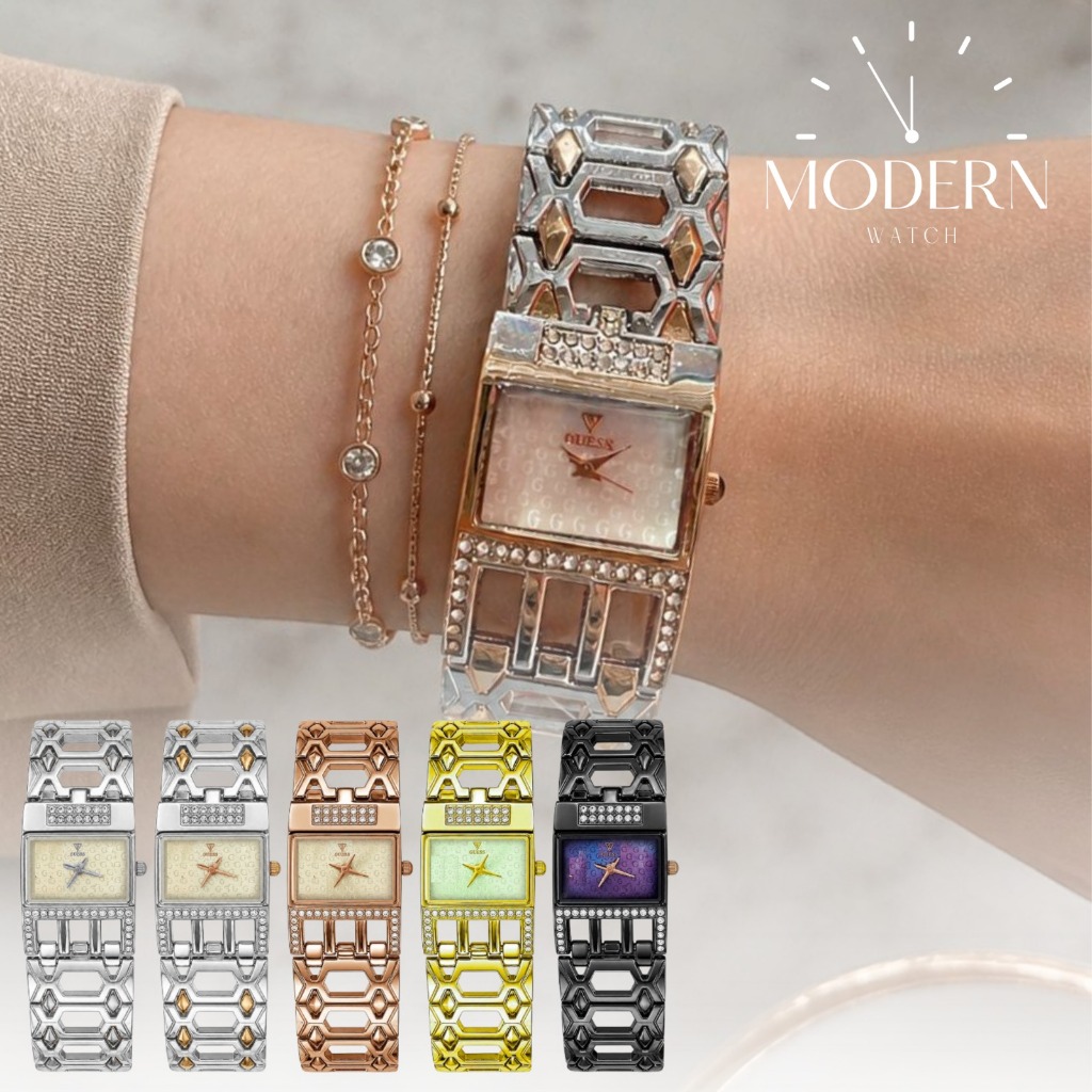 Jam Tangan Wanita GU-5457 Petak Fashion Terbaru Kekinian Mewah Elegan Jam Cewek Rantai Anti Air Cod