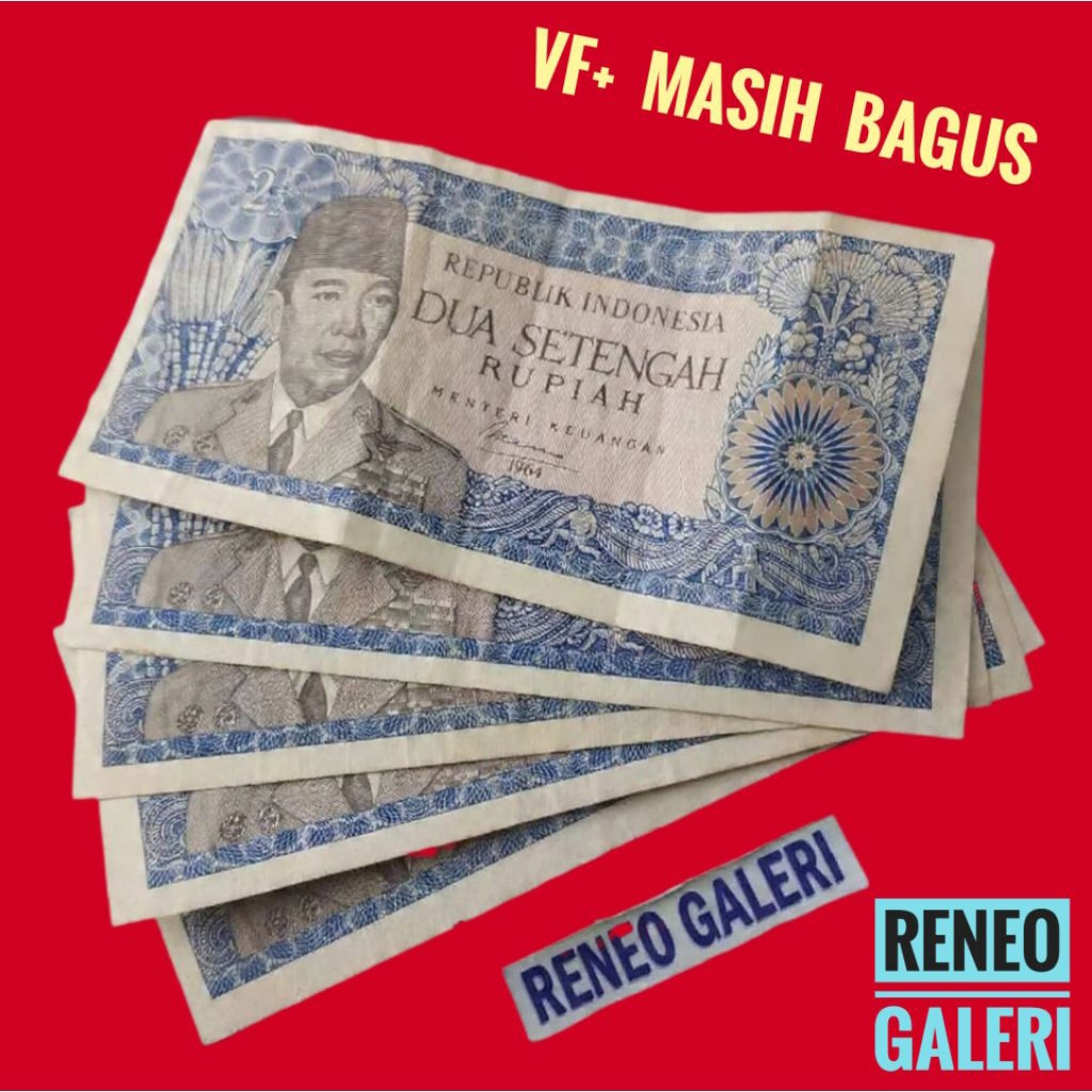 VF+ Asli 2½ Rupiah Sukarno tahun 1964 Rp 2,5 presiden soekarno uang kertas kuno duit jadul lawas 2 1