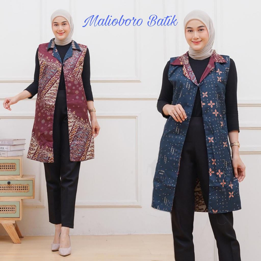 Blazer Outer Batik Wanita Cardingan Bahan Katun Motif Bolak Balik