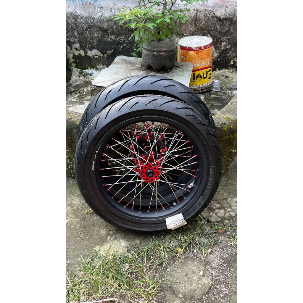 Paket Roda Supermoto CRF150 Ukur 300/350-17 - Ban Jumbo Pirelli 150/60-17 & 120/70-17