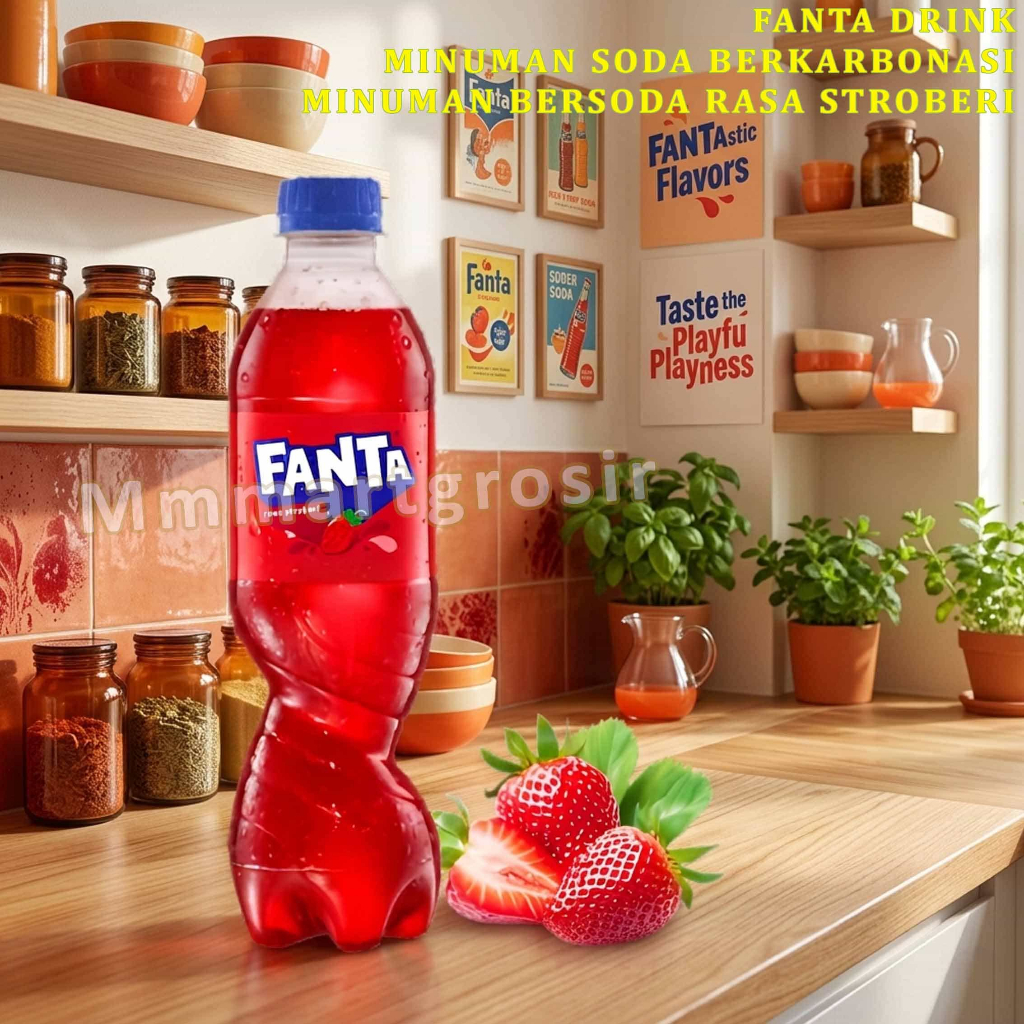 Fanta Drink / Minuman Berkarbonasi Soda / Minuman Soda Rasa Stroberi / 390ml