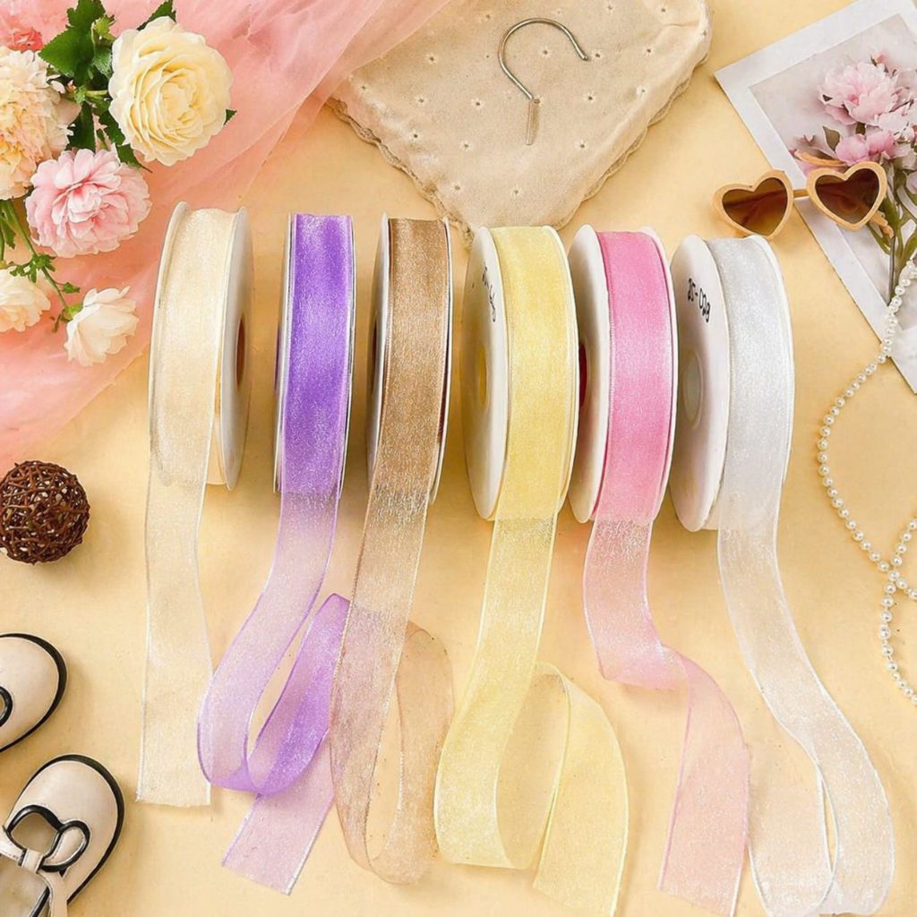1 ROL ( 10 YARD) - PITA ORGANZA SHIMMER Size 1 Cm, 2.5 Cm & 3.8 Cm | PITA TRANSPARAN GLITER | PITA O