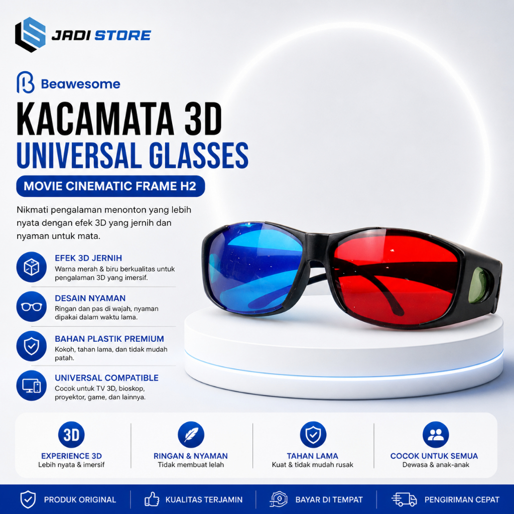 Kacamata 3D 3 Dimensi Glasses Plastic Frame Film Bioskop Kaca Mata Untuk TV Anak Plastik Original