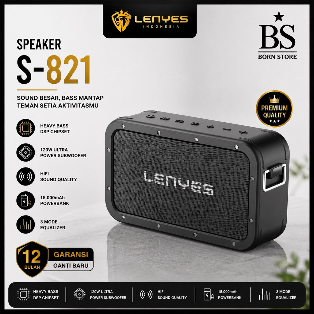 LENYES S821 120W ROYAL BASS Speaker Wireless Bluetooth 5.0 DSP Super Power Subwoofer TWS