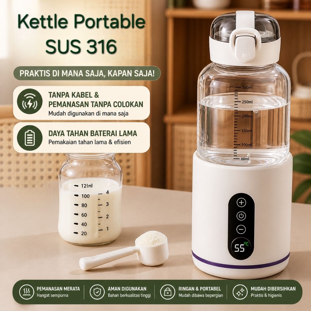 Kettle Elektrik Portable tanpa Kabel Alat Masak Air Hangat / Electric Portable Kettle Wireless / Tek