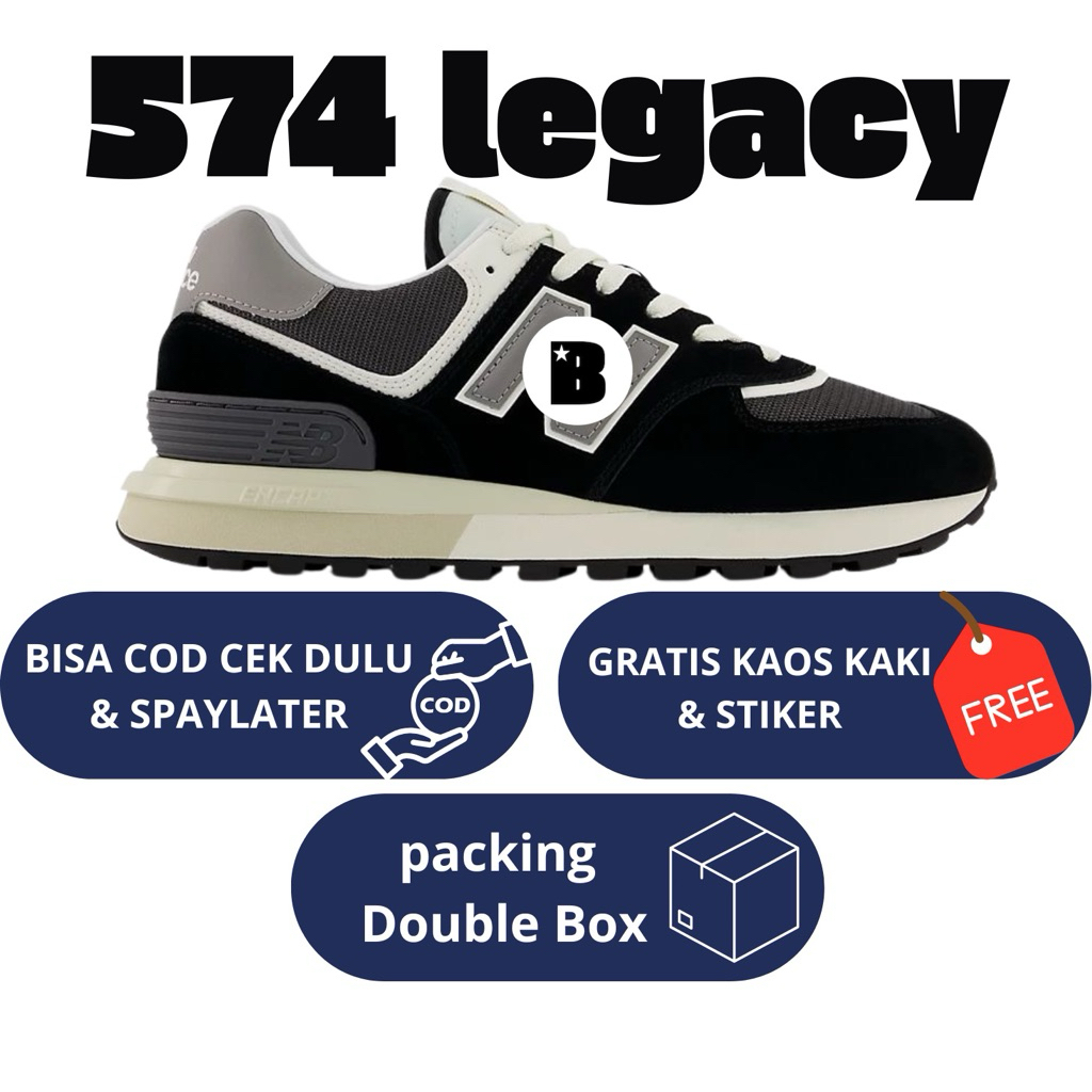 Sepatu Casual Pria NB574 drk Black White BNIB