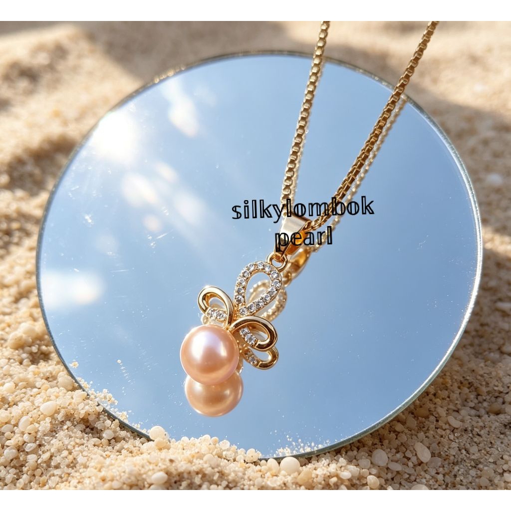 Kalung rhodium lapis emas mutiara air tawar asli Kalung full mutiara air tawar asli lombok Kalung mu