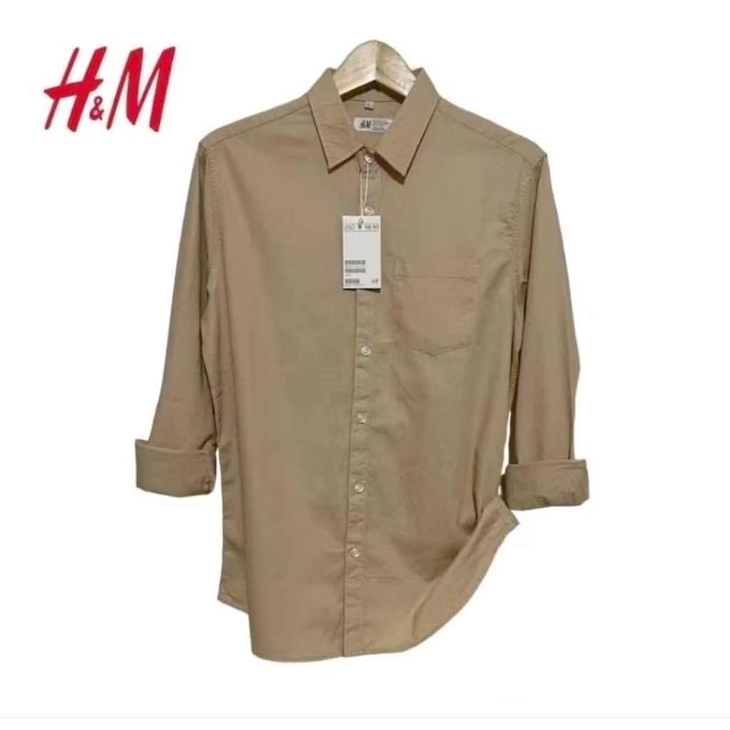 Kemeja Cowok Polos Lengan Panjang Slimfit Kasual Hitam Putih Coksu