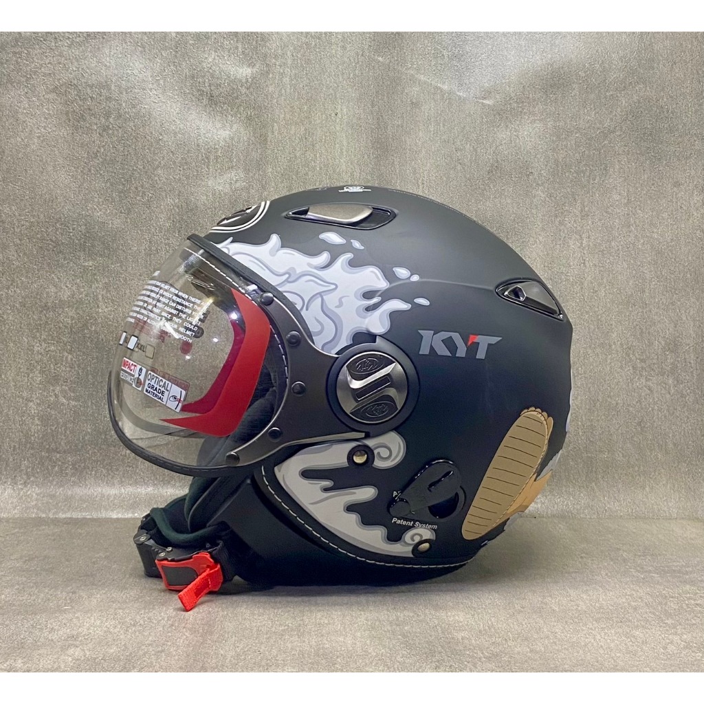 Helm Half Face KYT Elico Motif - KYT Retro Single Visor Kaca Pilot Cowok Cewek Termurah