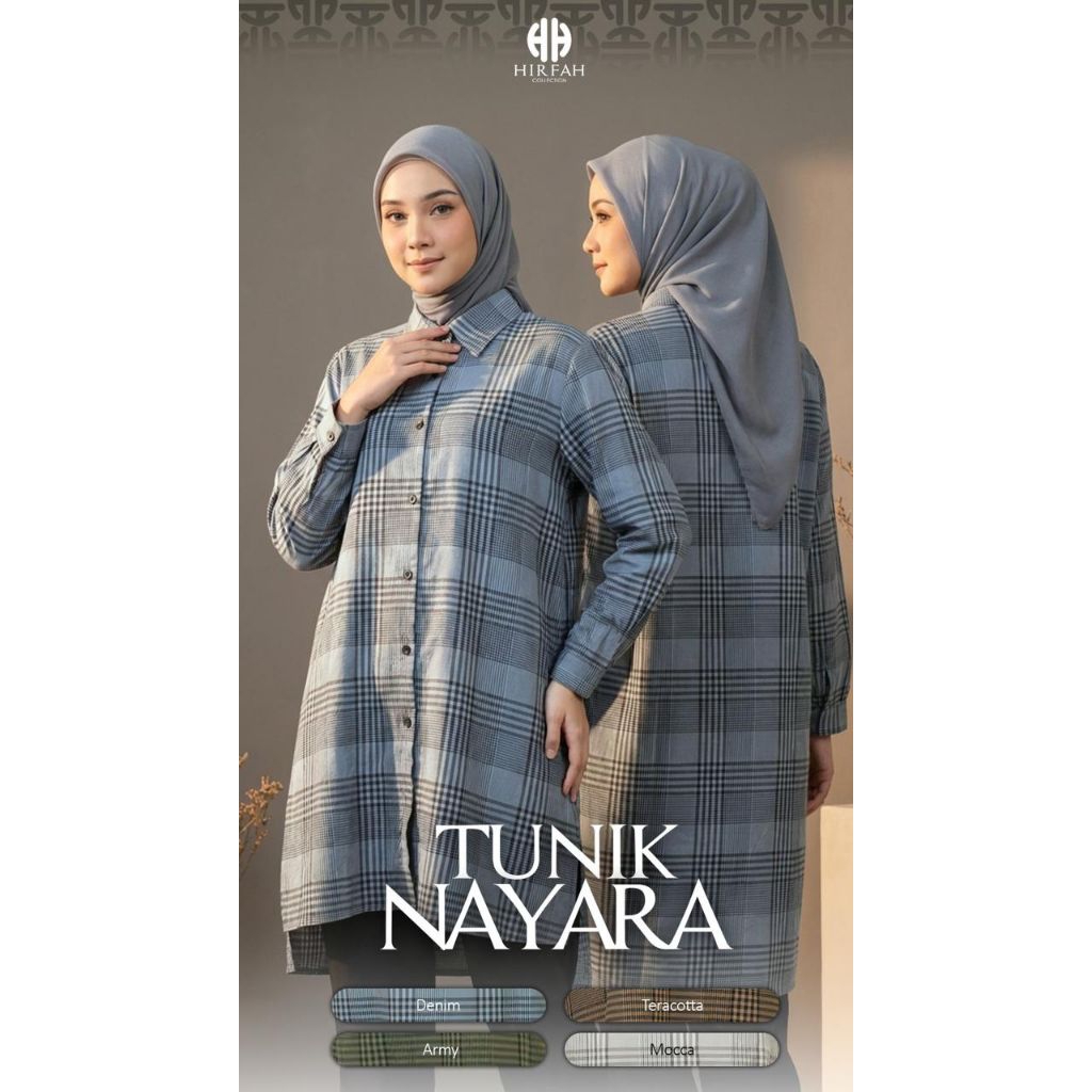 Tunik Nayara Wanita Katun Motif Kotak Premium | Baju Muslim Panjang Busui Friendly Kancing Depan | T