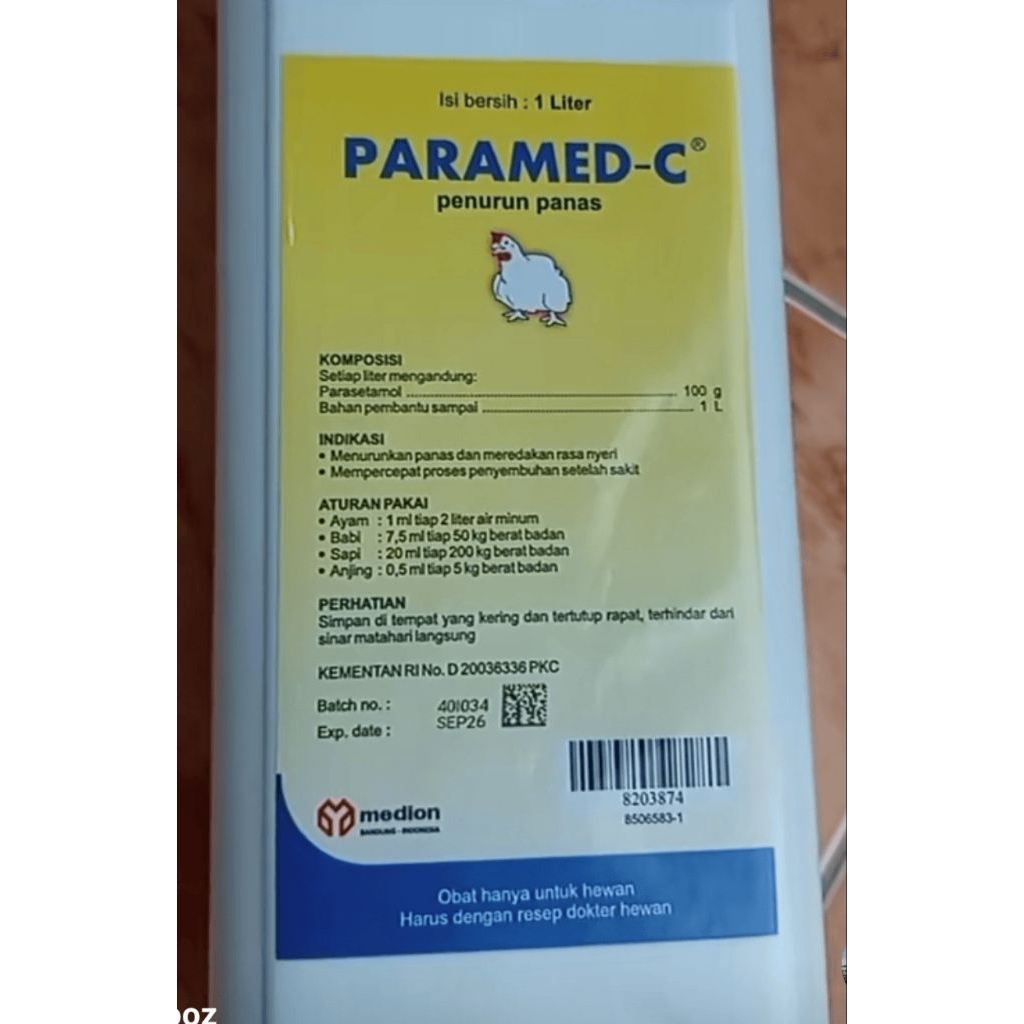 PARAMED-C 1 LITER MEDION Obat Penurun Panas Ayam untuk Kesehatan Peternakan